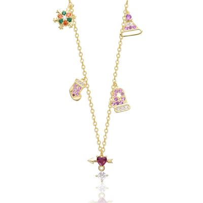 Rozzato Lab Created 14K Gold Plated with Multi Colored Cubic Zirconia Christmas Charm Necklace