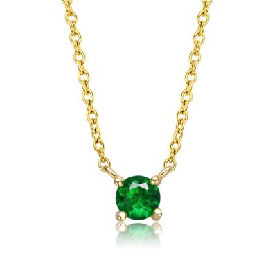 Rozzato Lab Created 14K Gold Plated with Emerald Green Cubic Zirconia Solitaire Necklace for Kids/Teens