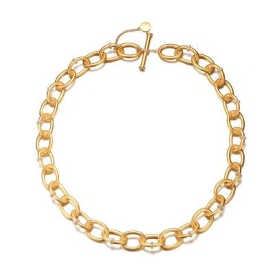 Rozzato Lab Created 14K Gold Plated with Clear Cubic Zirconia Round Chain Necklace