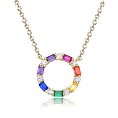Rozzato Lab Created 14K Gold Plated with Colored Cubic Zirconia Circle Pendant Necklace