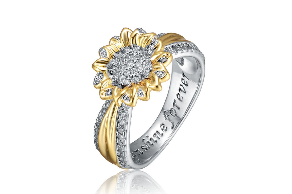 Lab Created White Gold Plated and 14K Gold Plated Cubic Zirconia Nature Inspired Ring