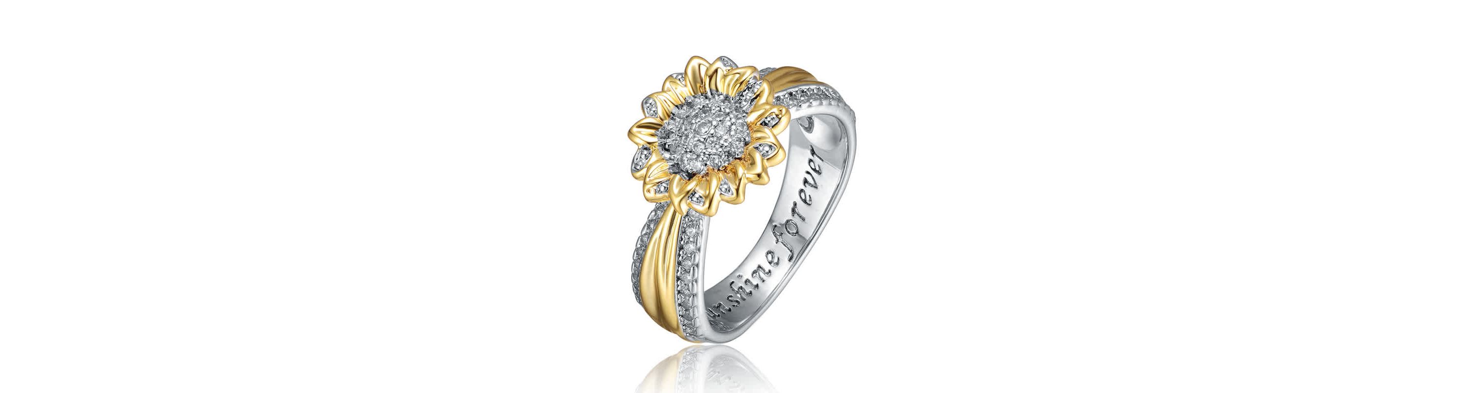 Lab Created White Gold Plated and 14K Gold Plated Cubic Zirconia Nature Inspired Ring