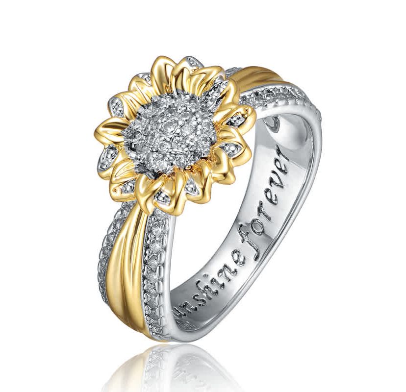 Lab Created White Gold Plated and 14K Gold Plated Cubic Zirconia Nature Inspired Ring