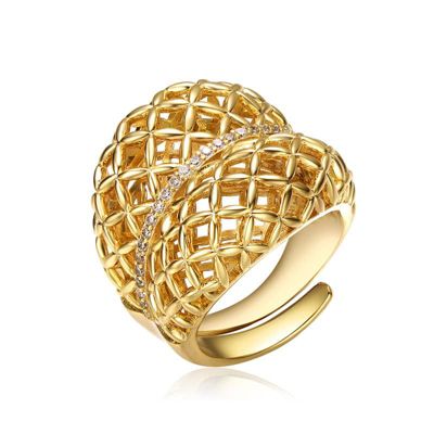 Rozzato 14K Gold Plated Concave Filigree Wire Dome-Shaped Artistic Adjustable Ring