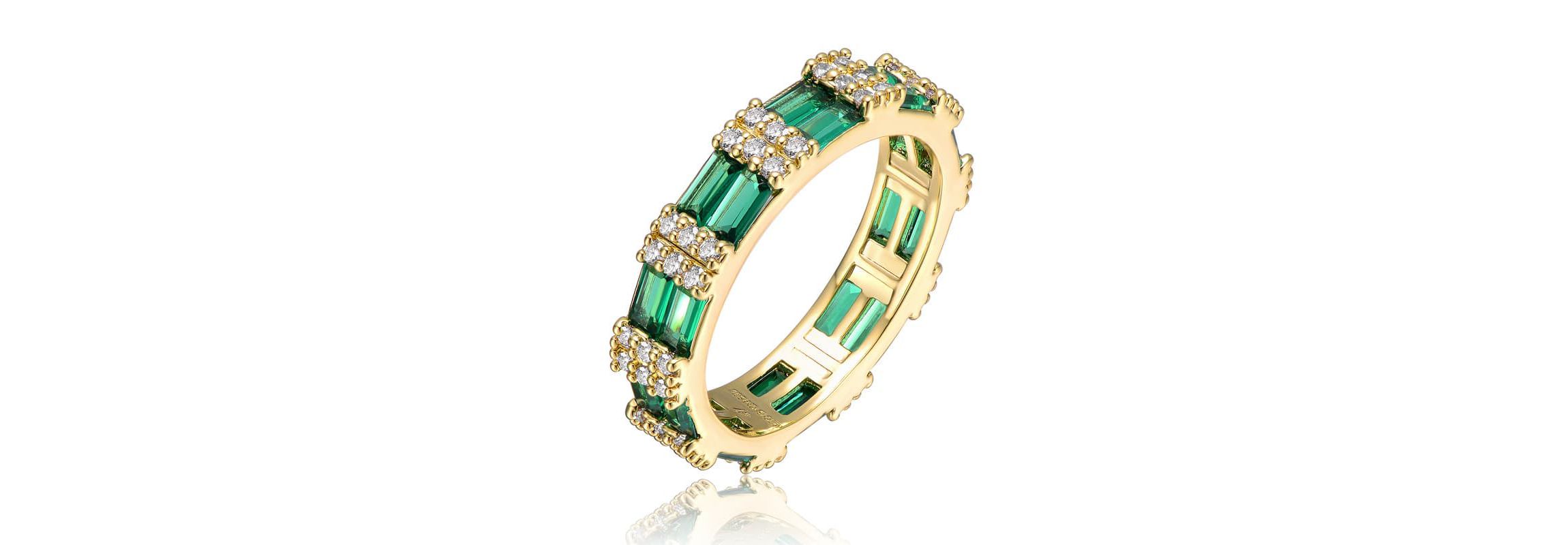 Lab Created 14k Yellow Gold Plated with Green & Cubic Zirconia Double Wedding Anniversary Band Eternity Ring
