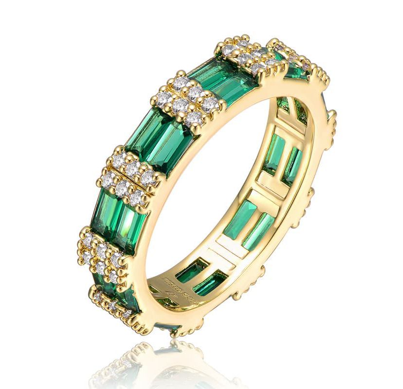 Lab Created 14k Yellow Gold Plated with Green & Cubic Zirconia Double Wedding Anniversary Band Eternity Ring