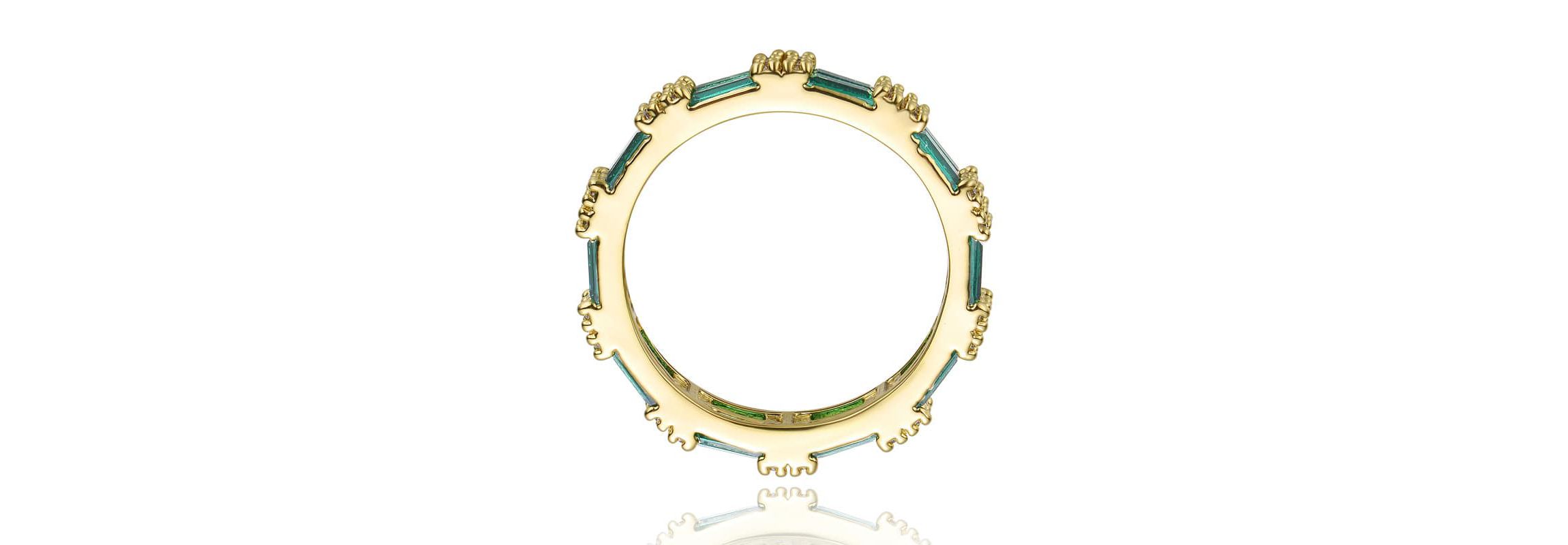 Lab Created 14k Yellow Gold Plated with Green & Cubic Zirconia Double Wedding Anniversary Band Eternity Ring