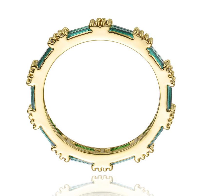Lab Created 14k Yellow Gold Plated with Green & Cubic Zirconia Double Wedding Anniversary Band Eternity Ring