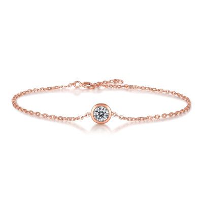 Rozzato Sterling Silver 18K Rose Gold Plated with 0.50ct Lab Created Moissanite Solitaire Station Charm Adjustable Bracelet