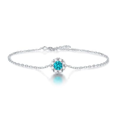Rozzato Sterling Silver White Gold Plated with 0.50ctw Lab Created Moissanite & Blue Topaz Round Halo Adjustable Station Charm Bracelet