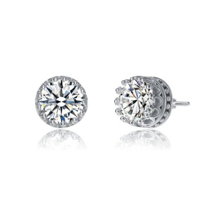 Rozzato Sterling Silver White Gold Plated with 2.40ctw Lab Created Moissanite Solitaire Princess Queen Crown Stud Earrings