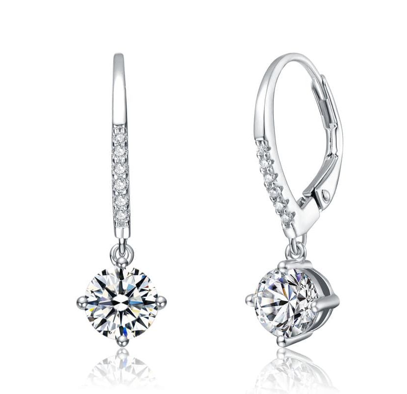 Sterling Silver White Gold Plated with 0.11ct Lab Created Moissanite Drop Earrings