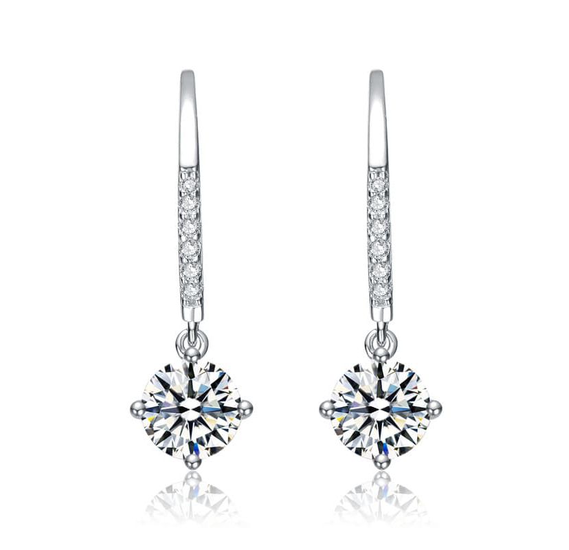 Sterling Silver White Gold Plated with 0.11ct Lab Created Moissanite Drop Earrings