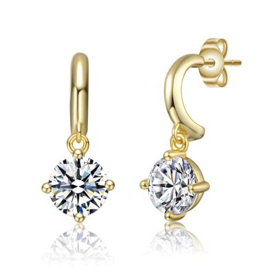 Rozzato Sterling Silver 14K Gold Plated with Lab Created Moissanite Solitaire C-Hoop Dangle Earrings