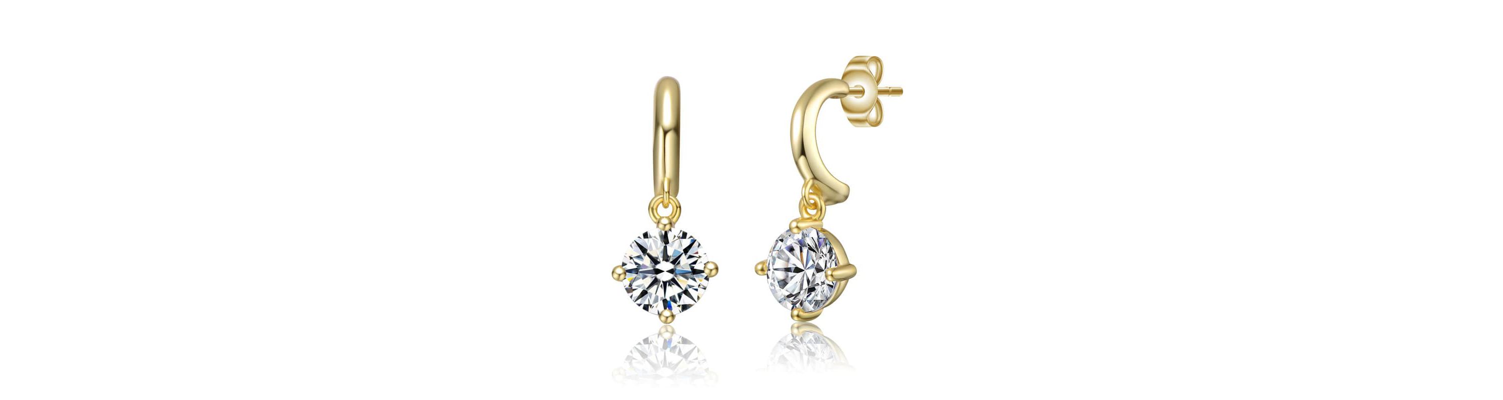Sterling Silver 14K Gold Plated with Lab Created Moissanite Solitaire C-Hoop Dangle Earrings