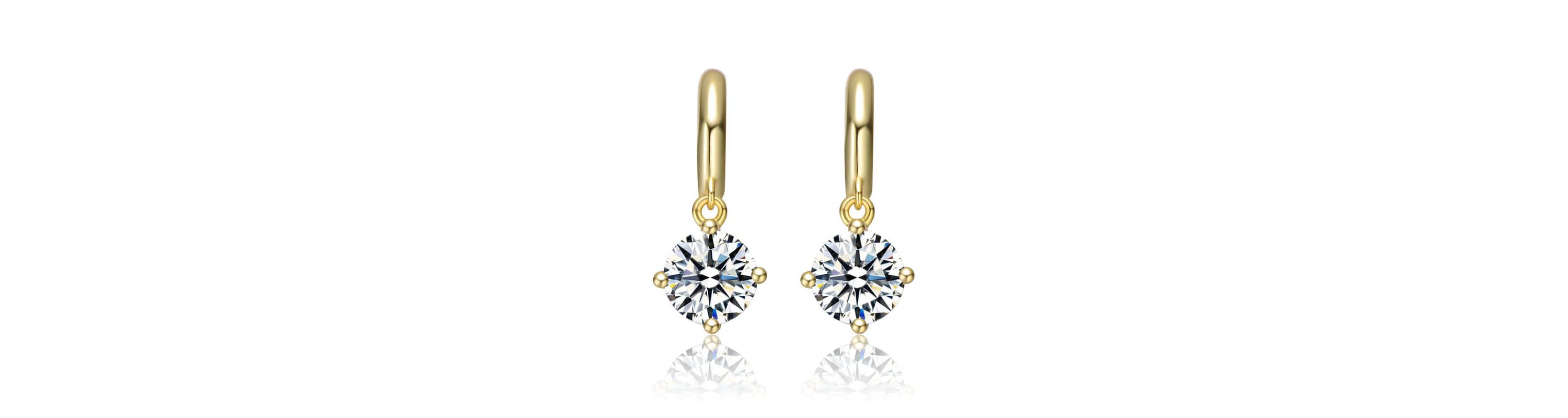 Sterling Silver 14K Gold Plated with Lab Created Moissanite Solitaire C-Hoop Dangle Earrings