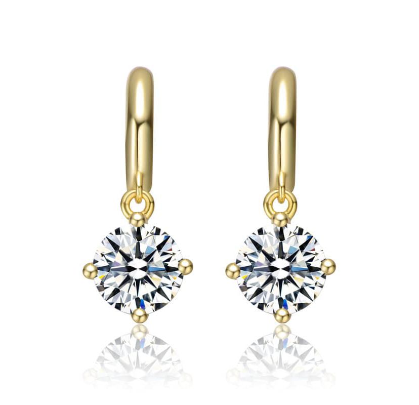 Sterling Silver 14K Gold Plated with Lab Created Moissanite Solitaire C-Hoop Dangle Earrings