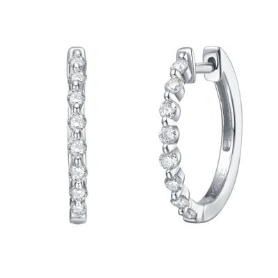 Rozzato Sterling Silver White Gold Plated with 0.45ct Lab Created Moissanite Huggie Hoop Earrings