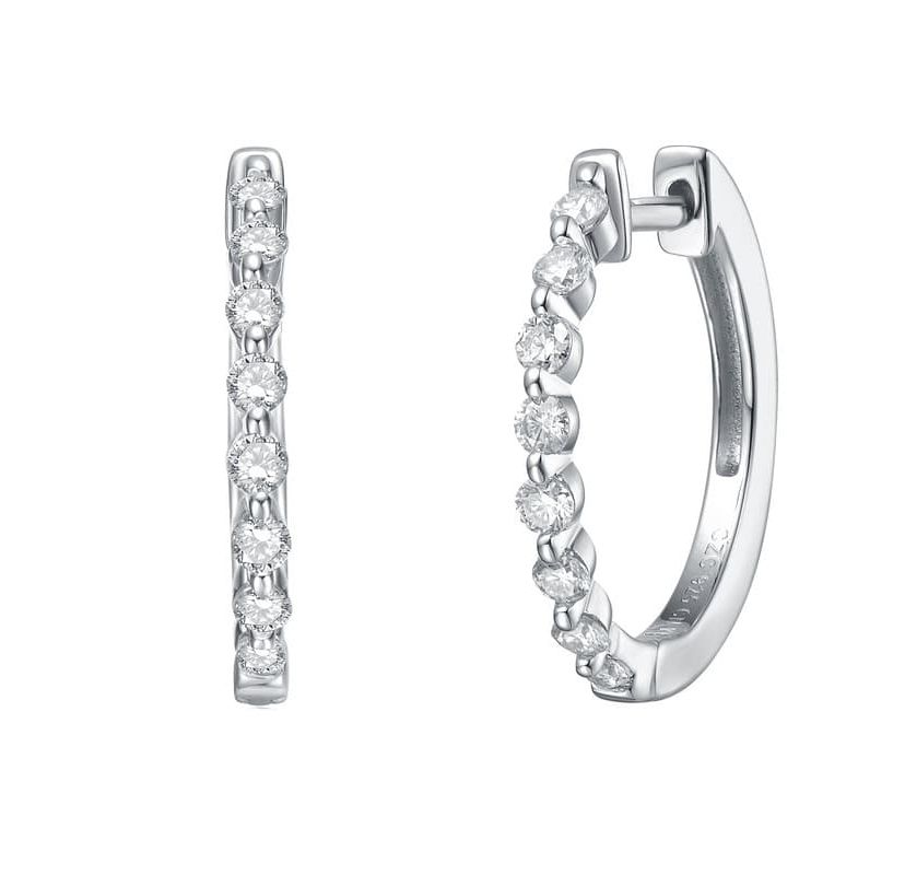 Sterling Silver White Gold Plated with 0.45ct Lab Created Moissanite Huggie Hoop Earrings