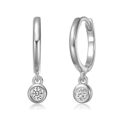 Rozzato Sterling Silver White Gold Plated with Lab Created Moissanite Drop Solitaire Hoop Earrings