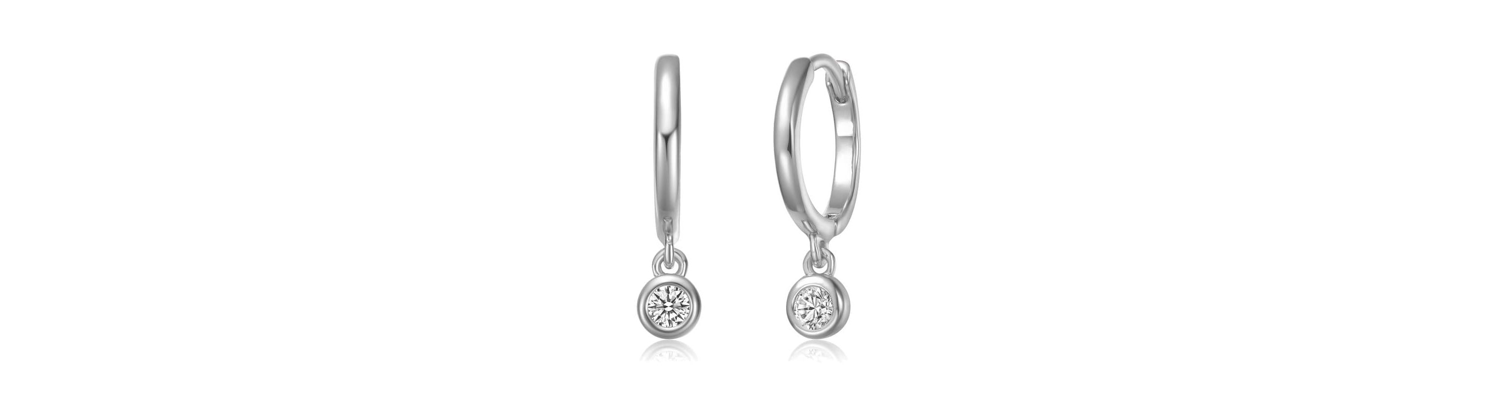 Sterling Silver White Gold Plated with Lab Created Moissanite Drop Solitaire Hoop Earrings