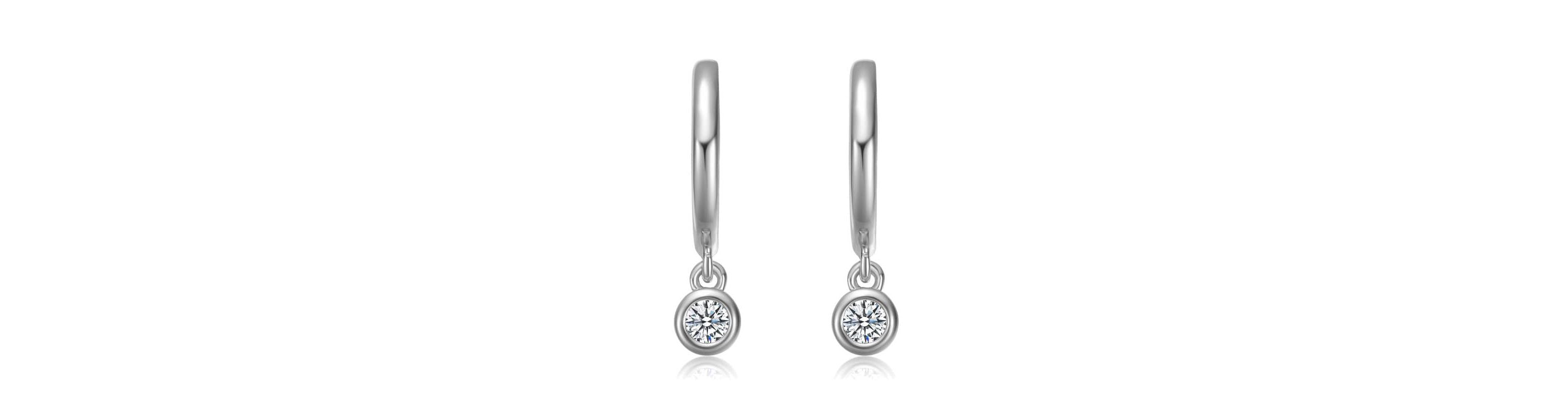 Sterling Silver White Gold Plated with Lab Created Moissanite Drop Solitaire Hoop Earrings