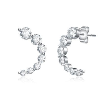Rozzato Sterling Silver White Gold Plated with 0.96ct Lab Created Moissanite Open Cuff Half-Hoop Earrings