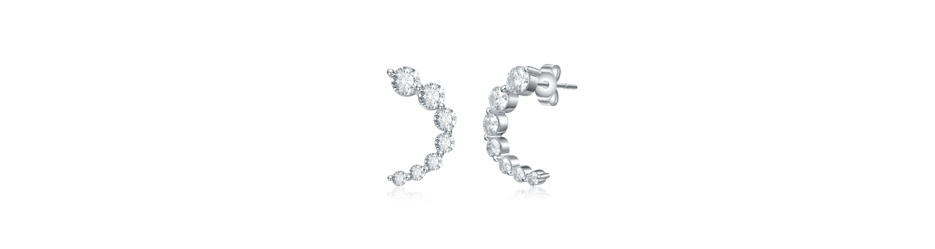 Sterling Silver White Gold Plated with 0.96ct Lab Created Moissanite Open Cuff Half-Hoop Earrings