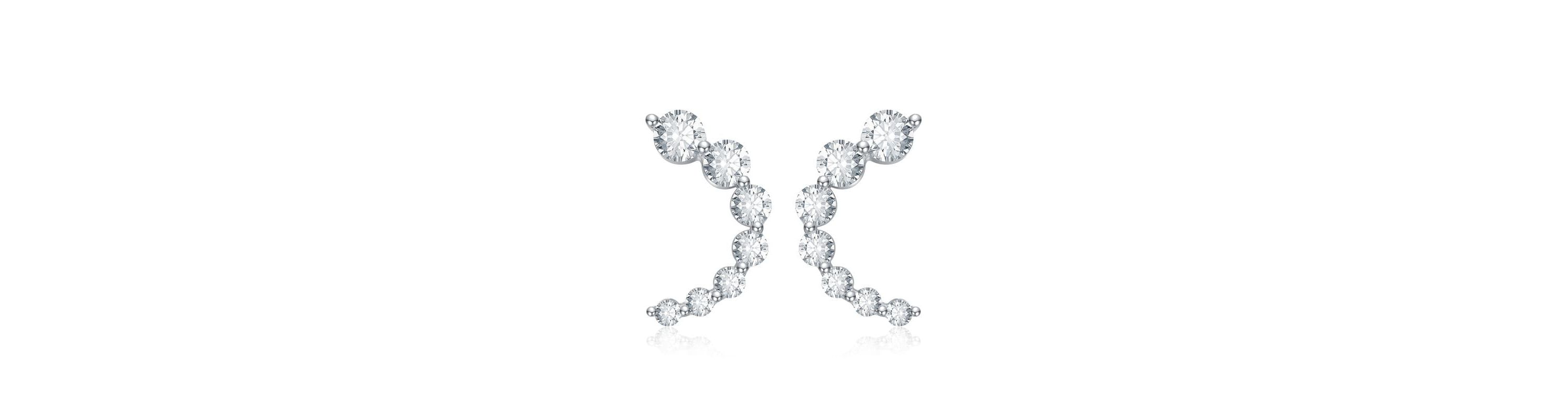 Sterling Silver White Gold Plated with 0.96ct Lab Created Moissanite Open Cuff Half-Hoop Earrings