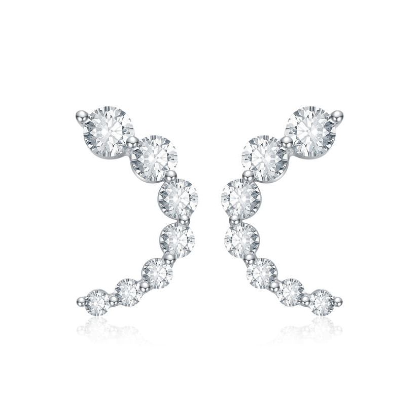 Sterling Silver White Gold Plated with 0.96ct Lab Created Moissanite Open Cuff Half-Hoop Earrings