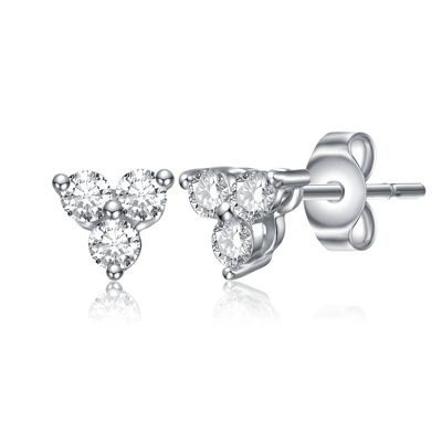 Rozzato Sterling Silver White Gold Plated with 0.55ct Lab Created Moissanite Triple Cluster Stud Earrings