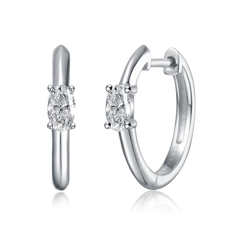 Sterling Silver White Gold Plated with 0.48ct Lab Created Moissanite Huggie Hoop Earrings