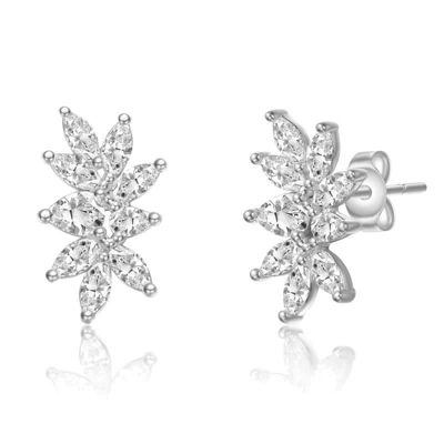 Rozzato Sterling Silver White Gold Plated with Lab Created Moissanite Leaf Garden Cluster Stud Earrings