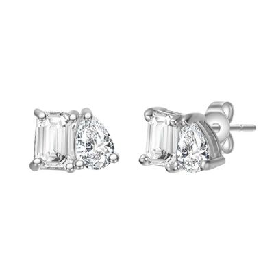 Rozzato Sterling Silver White Gold Plated with Lab Created Moissanite Toi et Moi Stud Earrings