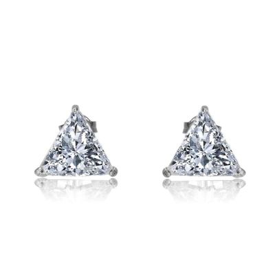 Rozzato Sterling Silver White Gold Plated with 4ctw Lab Created Trillion Triangle Modern Stud Earrings