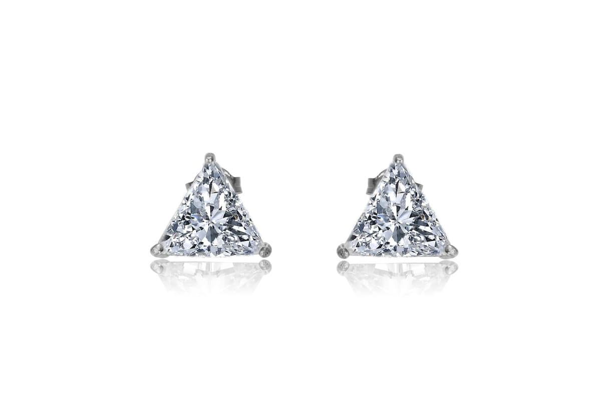 Sterling Silver White Gold Plated with 4ctw Lab Created Trillion Triangle Modern Stud Earrings