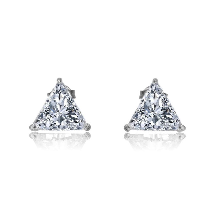 Sterling Silver White Gold Plated with 4ctw Lab Created Trillion Triangle Modern Stud Earrings