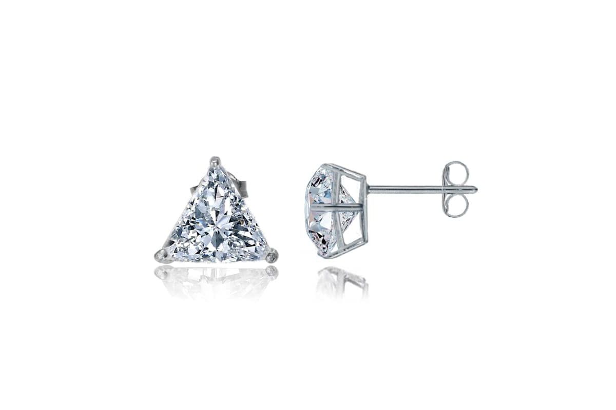 Sterling Silver White Gold Plated with 4ctw Lab Created Trillion Triangle Modern Stud Earrings