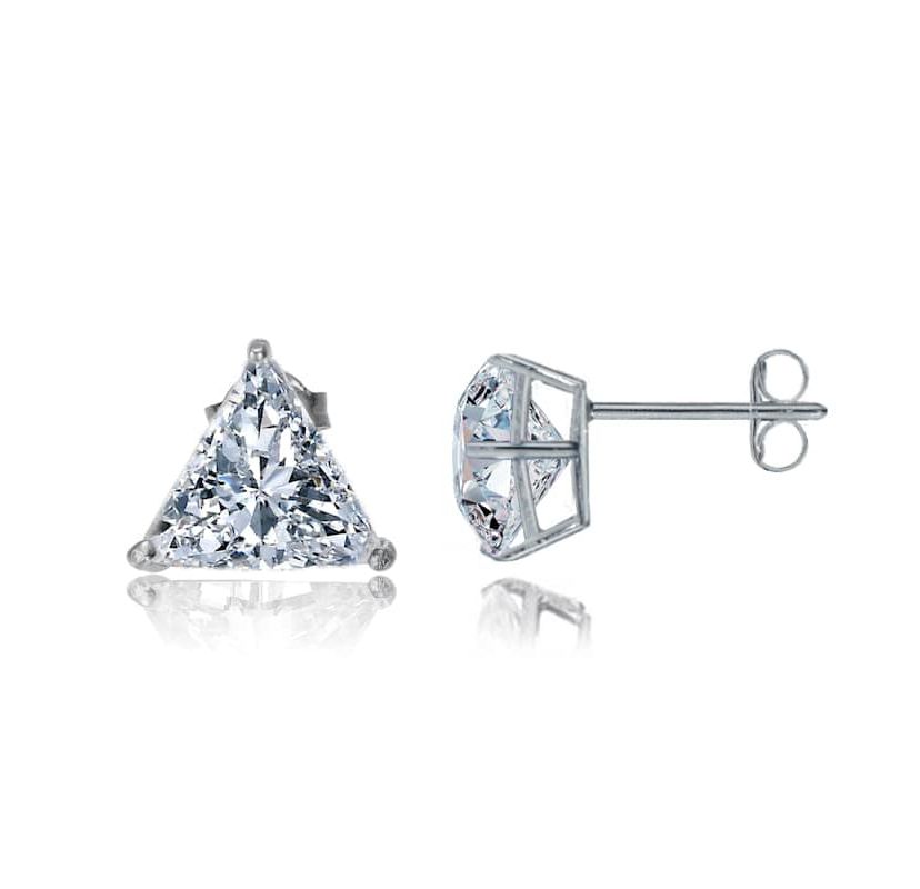 Sterling Silver White Gold Plated with 4ctw Lab Created Trillion Triangle Modern Stud Earrings