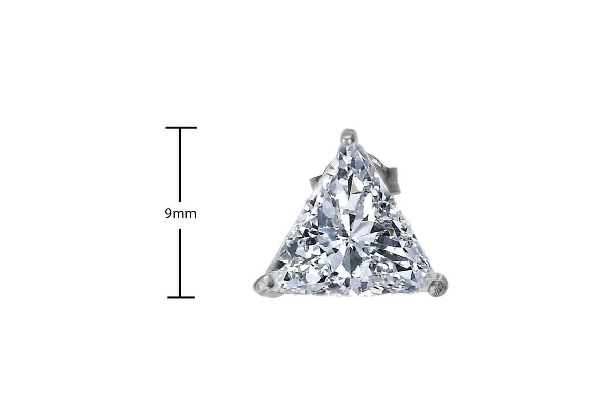 Sterling Silver White Gold Plated with 4ctw Lab Created Trillion Triangle Modern Stud Earrings
