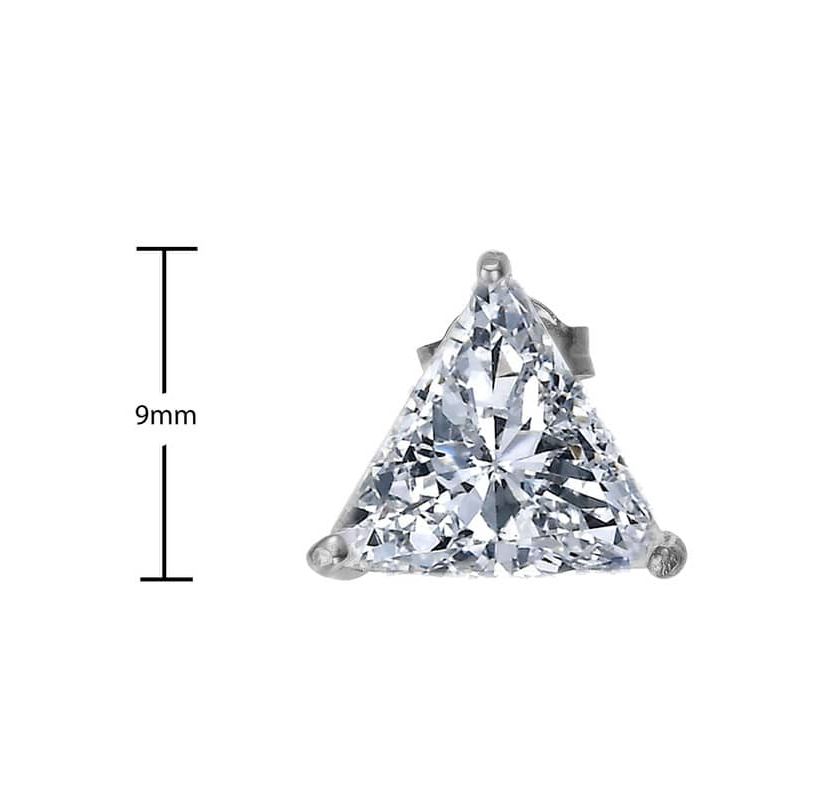 Sterling Silver White Gold Plated with 4ctw Lab Created Trillion Triangle Modern Stud Earrings