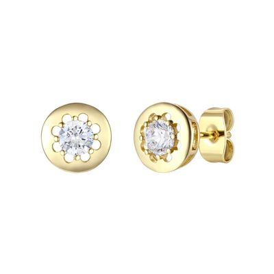 Rozzato Sterling Silver 14K Gold Plated with 0.60ctw Lab Created Moissanite Solitaire Modern Bezel Stud Earrings