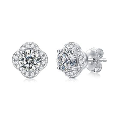 Rozzato Sterling Silver White Gold Plated with 0.50ctw Lab Created Moissanite Round Halo Floral Cluster Stud Earrings