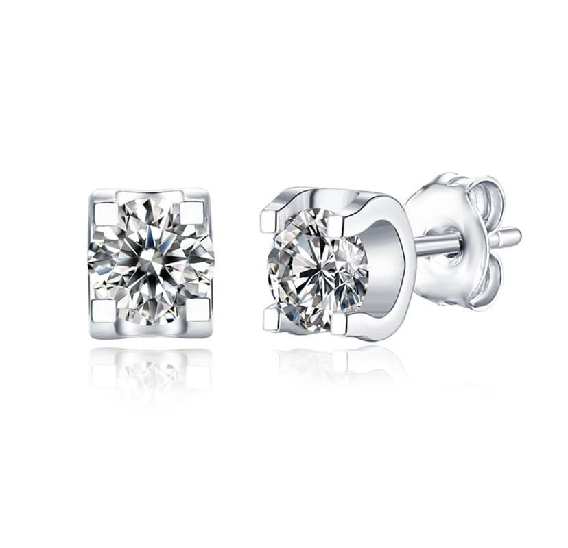Sterling Silver White Gold Plated with 0.50ctw Lab Created Moissanite Solitaire Tulip Stud Earrings