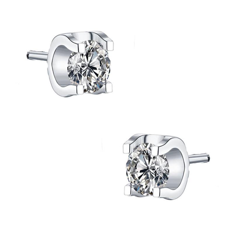 Sterling Silver White Gold Plated with 0.50ctw Lab Created Moissanite Solitaire Tulip Stud Earrings