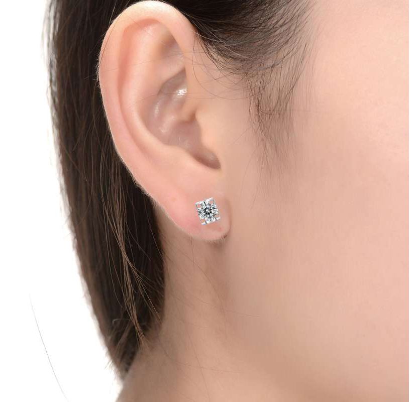 Sterling Silver White Gold Plated with 0.50ctw Lab Created Moissanite Solitaire Tulip Stud Earrings