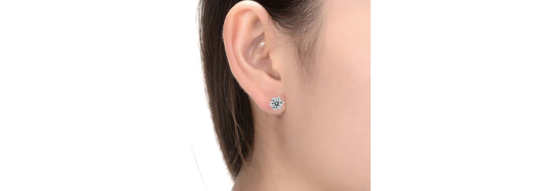 Sterling Silver with 1ctw Lab Created Moissanite Round Solitaire Stud Earrings