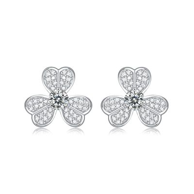 Rozzato Sterling Silver White Gold Plated with 0.25ctw Lab Created Moissanite Blooming Flower Petal Stud Earrings