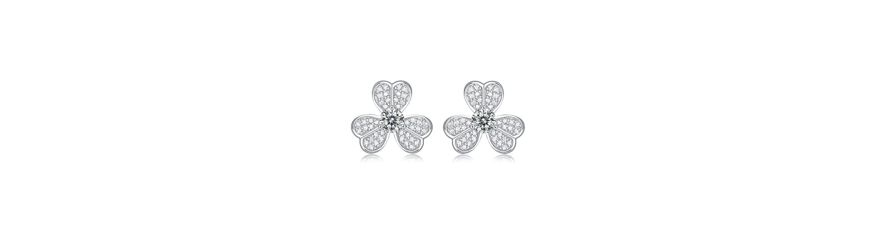 Sterling Silver White Gold Plated with 0.25ctw Lab Created Moissanite Blooming Flower Petal Stud Earrings