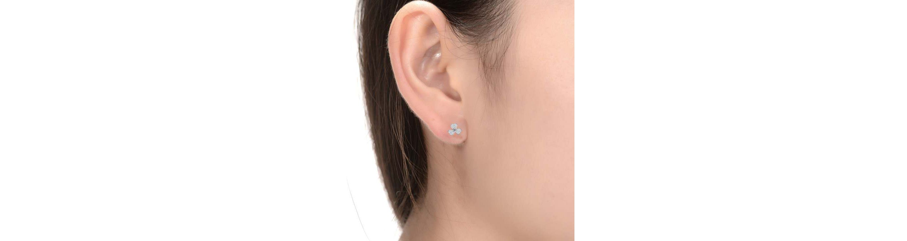 Sterling Silver White Gold Plated with 0.25ctw Lab Created Moissanite Blooming Flower Petal Stud Earrings